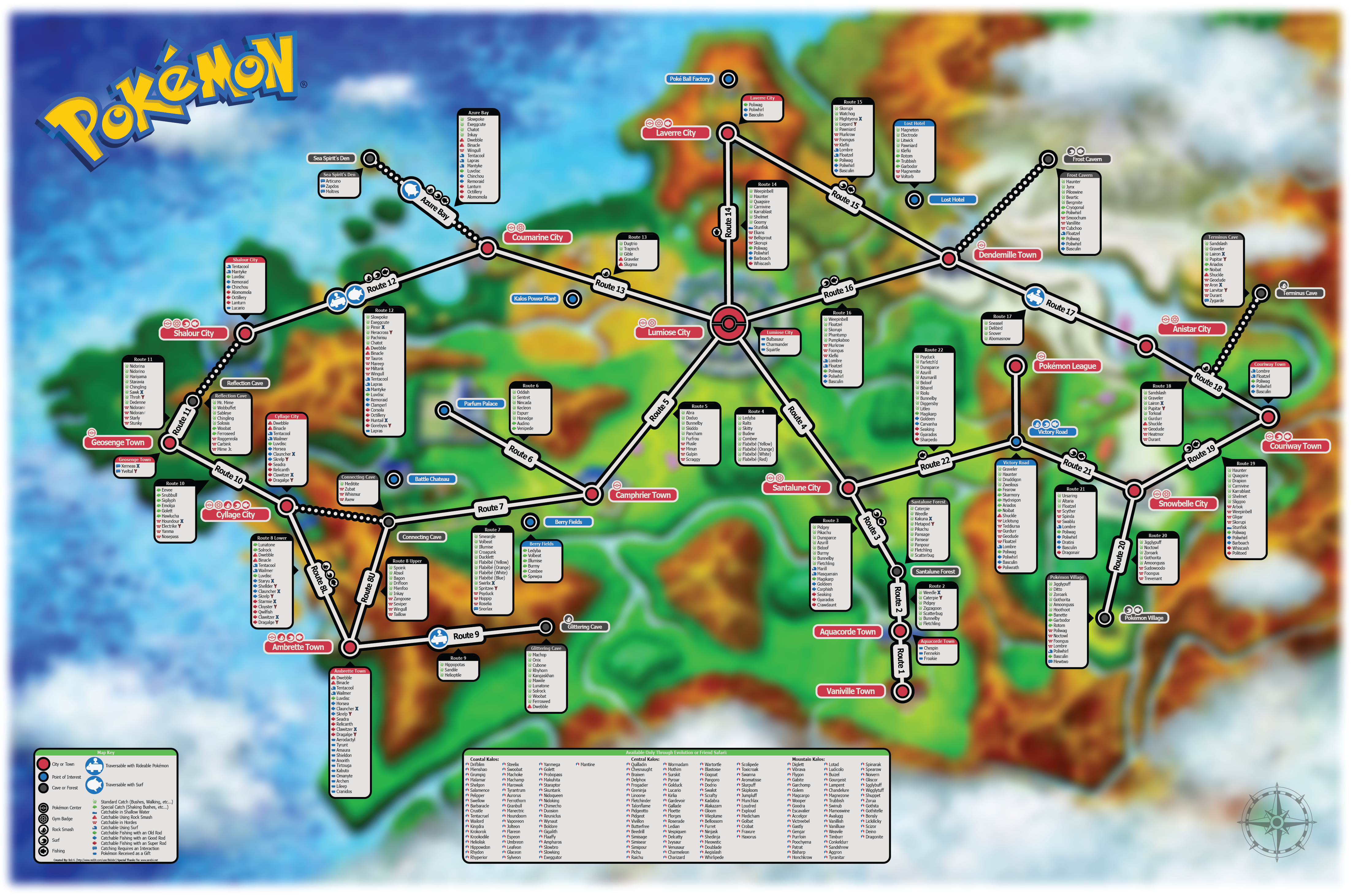 Here is a map I made with the location and info for all catchable Pokemon  in X and Y. : r/pokemon